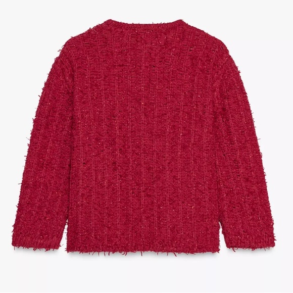 NWT Zara Knit Cardigan Red Gold Buttons Sweater Top Small New 4192/006 Classy - Picture 6 of 8